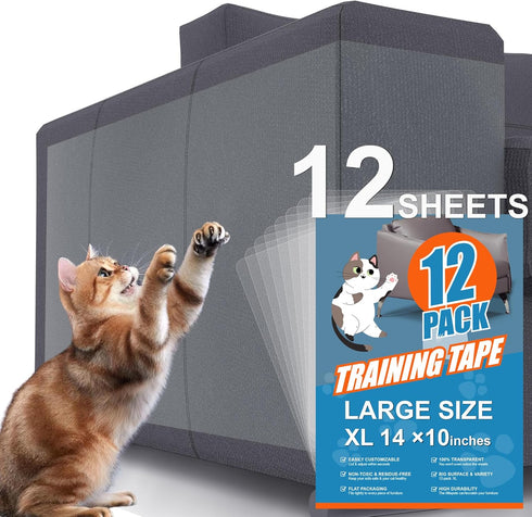 Cat Scratch Deterrent Tape - 12Pcs 14x10 in Anti Cat Scratch Furniture Protectors from Cats?cat training tape (XL 12-Pack)...