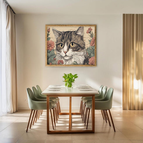 Posterizer 1 pcs- cute cat sorrounded by flowers-Art for Animal Lovers-Floral Botanical Art- Gift for Men Women Entrepreneur Teens-Decor for Home ...