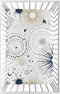 Sweet Jojo Designs Star and Moon Boy or Girl Fitted Mini Crib Sheet Baby Nursery for Portable Crib or Pack and Play - Navy Blue, Gold, and Grey Ce...