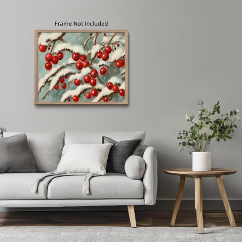Posterizer 1 pcs-berries in snowy winter scene-oil painting style -4-Landscape & Nature Art-GIft for Men Women Teens-Living Room Bedroom Decor- un...