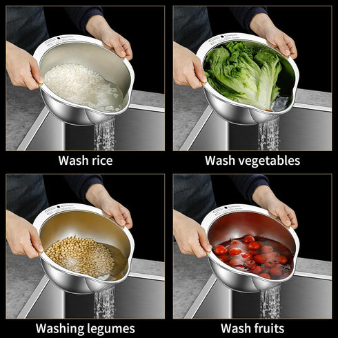 Rice Strainer and Colander Bowl With Side Drainer,Metal Rice Washer 18/8 Stainless Steel Rinser Washing Bowl For Quinoa, Fruits,Vegetables, lentil...