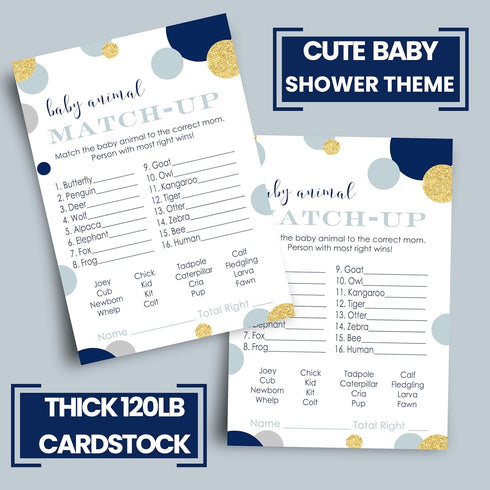 Paper Clever Party Navy and Gold Baby Shower Games - Royal Prince Animal Matching Game - Fun Gender Reveal Activity for Guests - Twinkle Little St...