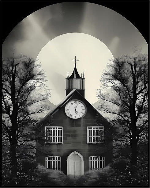 Posterizer 1 pcs-hunting church building-black and white collage-Abstract & Modern Art-Retro Art-Gift for Art Lovers- UNFRAMED Wall Art...