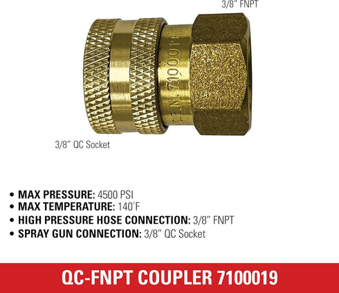 Simpson Cleaning 7100019 Replacement QC Socket for Pressure Washer Hoses Up to 4500 PSI, Brass, 3/8-Inch FNPT, Gold...