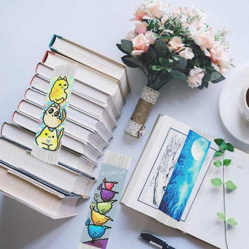 Maydear 4 PCS Cross Stitch Bookmark Kits, Stamped DIY Embroidery Bookmark Kit for Kids Adults Beginners, 18CT 2 Strands 1.85" ? 4.84" - Quadruple ...