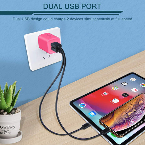Wall Charger, AILKIN USB Plug Fast Charging Block, Power Adapter Cube 2 Port Charge Travel Brick Cell Quick Chargers Box for iPhone 15/14/13/12 Pr...