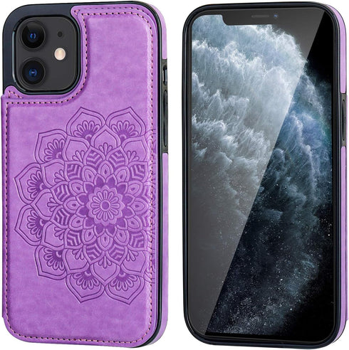 Vaburs Compatible with iPhone 12 and iPhone 12 Pro Case Wallet with Card Holder,Embossed Mandala Pattern Flower PU Leather Double Magnetic Buttons...