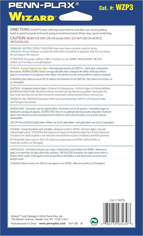 Penn-Plax WZP3 Wizard Scrubber Pad – for Glass Tanks Will not Scratch Aquarium Surfaces – Removes Accumulated Grime - 6” x 9”...