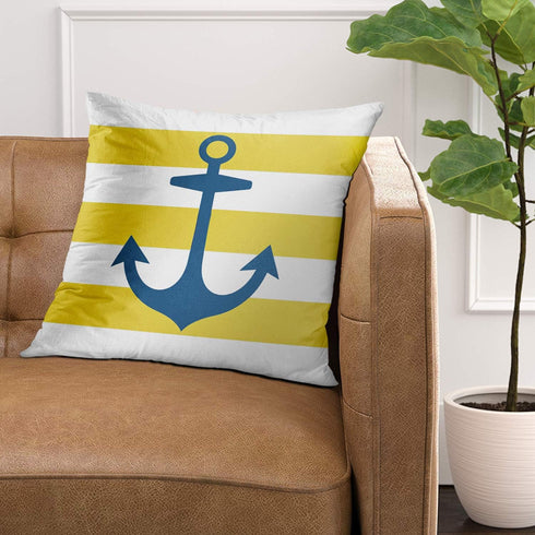 Emvency Throw Pillow Cover House Navy Blue Anchor with Yellow Nautical Modern Decorative Pillow Case Home Decor Square 20 x 20 Inch Pillowcase...