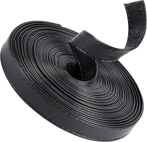 GORGECRAFT 5M Long Double Sided Leather Strips 15MM Wide Shoulder Bag Leather Strap Roll Black Smooth Leather String Flat Cord for DIY Crafts Clot...