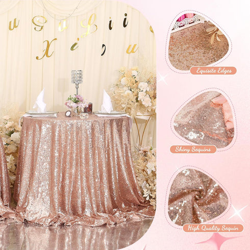 PartyDelight Sequin Tablecloth Round 50 inch Rose Gold for Wedding Party Birthday Bridal Baby Shower and Other Events Decorations...