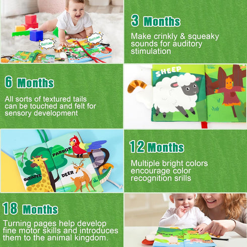 Baby Books 0-6 Months, 2PCS Baby Boys Girls Shower Gifts, Tummy Time Baby Toys 0-6 6-12 Months, Crinkle Cloth Book, Newborn Infant Teether Toy, Ea...