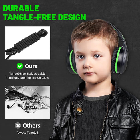 Green Wired Headphones for Boys Portable On Ear Youth Headphones for School Airplane Travel Lightweight Portable Compatible with Pad Computer Lapt...