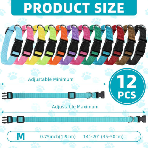 12 Pieces Nylon Dog Collar Bulk, Adjustable Dog Collars with Quick Release Buckle Dogs Collar Bulk for Dogs Walking Running Training, Medium (Mixe...