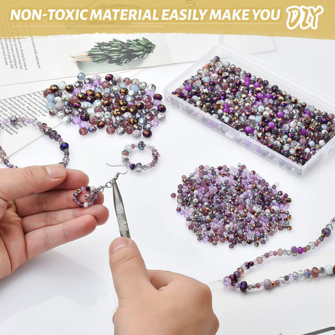 KINGSHINE 1000pcs 4/6/8mm Purple Color Briolette Crystal Glass Beads for Jewelry Making Supply,Round Rondelle Faceted Spacer Beads,Crystal Beads f...