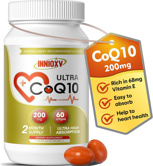 CoQ10 200mg Softgels for Heart Health, Powerful Antioxidant Supplement for Vascular Health, Energy Production, High Absorption CoQ10 Nutritional S...