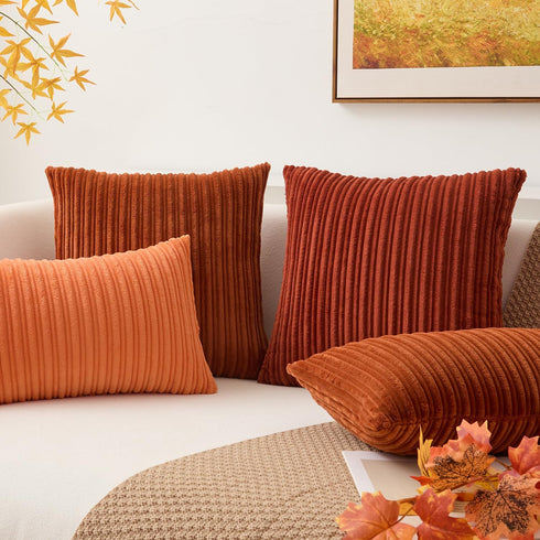 Kevin Textile Set of 2 Fall Pillow Covers Solid Supersoft Corduroy Handmade Decorative Velvet Throw Pillow Cushion Cover for Seasonal Autumn, Burn...