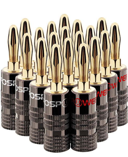 FosPower Banana Plugs 10 Pairs / 20 pcs, Closed Screw 24K Gold Plated Speaker Plug Connectors for Speaker Wire, Wall Plate, Home Theater, Audio/Vi...