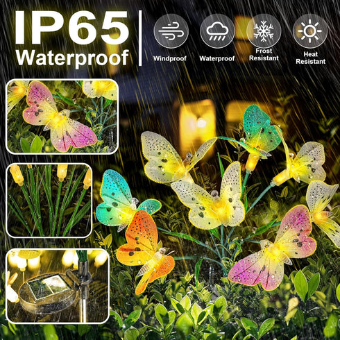 Solar Butterfly Garden Lights Outdoor Patio Decor 2 Pack, Newest Solar Swaying Animal Firefly Fairy Lights Yard Planter Lawn Path Lawn Walkway Dec...