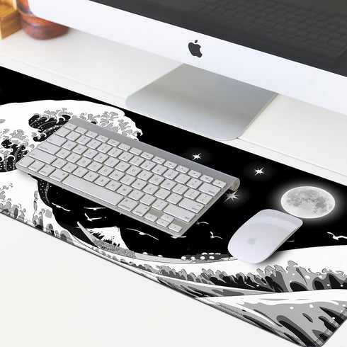 Gaming Mouse Pad Japanese Black and White Sea Wave Large XXL Mouse Pad Extended Big Desk Mat 31.06" x 11.8" Keyboard Laptop Computer Mousepad for ...