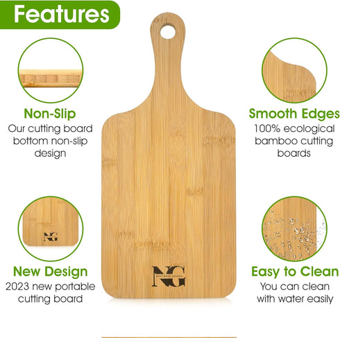 Mini Bamboo Cutting Board with Juice Groove and Handle (8.75inch x 4.25inch); Rounded Bamboo Cutting Board Vegetable Chopping Board Great for Cutt...
