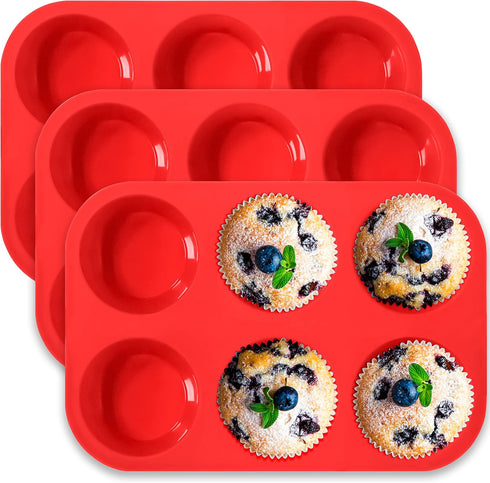 Anaeat Silicone Muffin Pan - 6 Cups Non-Stick Cupcake Molds, Food Grade Silicone Baking Tray for Making Egg Muffin, Cupcake, Quiches, Tart and Des...