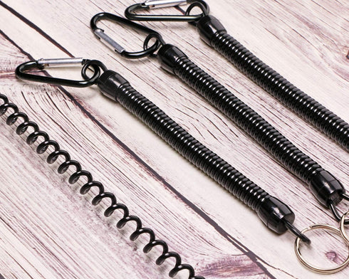 6.89 inch Black Fishing Lanyards Retractable Spiral Spring Lanyard Boating Rope Safety Wire Coiled Tether with Buckle for Pliers Grippers Fish Tac...