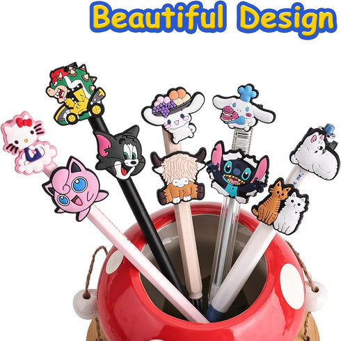 100PCS Mixed Anime Cartoon Pencil Toppers - Kawaii Pen Charms for Boys and Girls, Cute Classroom Rewards and Prizes for Students, Pencil Decoratio...