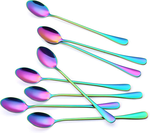 Marco Almond® Long Handle Spoons, Colorful Plated Latte Spoon, Stainless Steel Ice Cream Spoon, Iced Tea, Cocktail Stirring,Tea, Coffee, Milkshake...