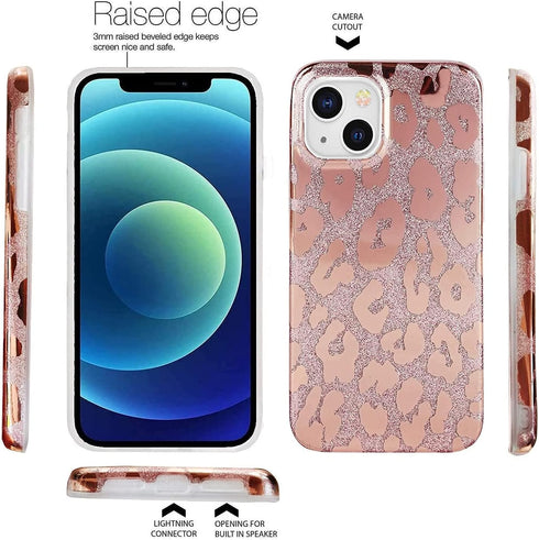 J.west Case Compatiable with iPhone 13 6.1 inch,Shiny Glitter Animal Leopard Print Pattern Exotic Pink Cheetah Design Soft TPU Slim Fit Protective...