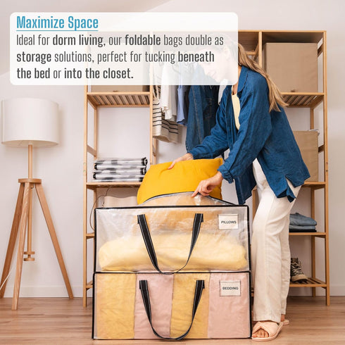 VENO 2 Pack Moving Bags Extra Large Storage Bags for College Move-In, Heavy-Duty Storage Totes, Packing Boxes, and Wardrobe Moving Supplies - Dura...