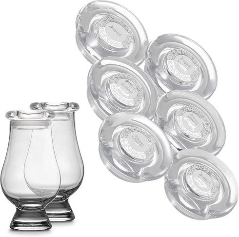 CairnCovers Glass Whiskey Glassware Lids - Glass Cap for Whisky Tasting Glasses by Cairn Craft (6 CairnCover Lids with Numeral Engraving)...