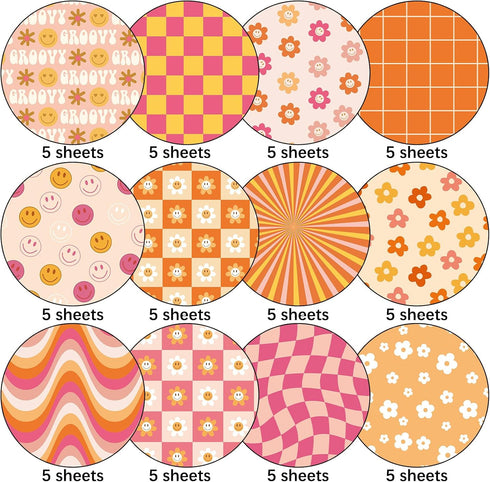 Whaline 60Pcs Boho Pattern Paper A5 Groovy Scrapbook Specialty Paper Hippie Double Sided Retro Boho Decorative Craft Paper For DIY Art Craft Card ...