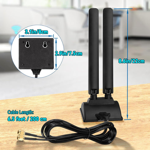 Eightwood WiFi 6E Antenna Tri-Band 2.4GHz 5GHz 6GHz RP-SMA WiFi Antennae Magnetic Base for Desktop PC Computer PCI-E WiFi 6E Bluetooth Card USB Wi...