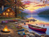 SKRYUIE 5D Sunset Lake Cabin Boat Diamond Art Painting Kit - DIY Diamond Art Landscape, Full Round Drill - Crystal Embroidery Cross Stitch - Adult...