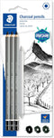 Staedtler Mars Lumograph Charcoal Pencils, Blister Pack of 3 Drawing Pencils (H, M, S) + 1 Blending Stump...