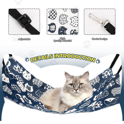 Cat Hammock for Cage Hanging Reversible 2Pack,Pet Hammock Bed Adjustable,Soft Sleeping Hammock for Cats,Ferret,Puppy,Rabbits,Small Animals (M, CAT...