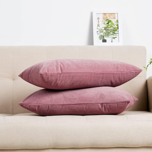 David's Home Corduroy Lumbar Pillow Covers 12x20 Inches-2 Pack Decorative Throw Pillow Covers-Rectangle Cushion Covers for Couch Sofa Living Room-...