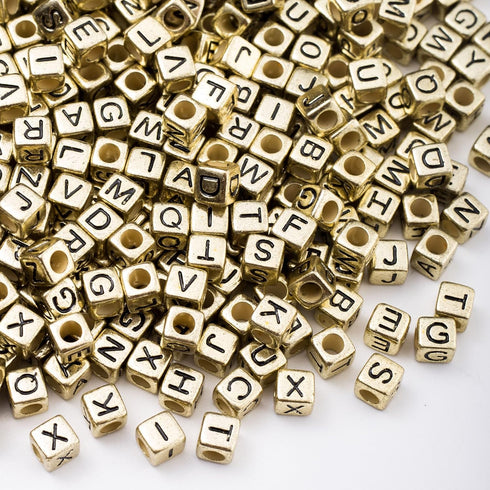 ToBeIT 1000Pcs Letter Beads Gold Letter Bead Acrylic Alphabet A-Z Cube Beads for Jewelry Making, Bracelets, Necklaces...