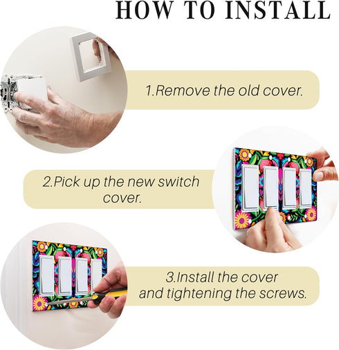 Mexico Light Switch Cover Decorative 4-Gang Rocker Switch Plate Cover Talavera Light Switch Plate Mexican Wall Decor Decorative Wall Plates for Ho...