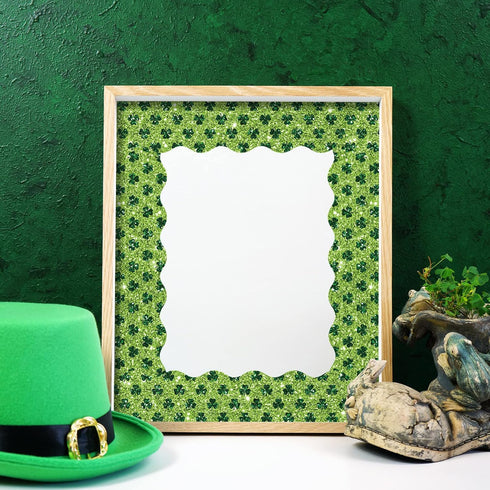 Whaline 69Ft St. Patrick's Day Glitter Bulletin Board Borders 5 Designs Shine Green Shamrock Stripe Dot Decoration Trim Bulletin Board Stickers fo...