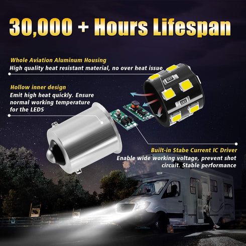 20PCS 1141 1156 Interior LED Light Bulbs for RV, Super Bright 18-SMD 6000K Xenon White 1073 1003 7506 BA15S LED Bulbs Replacement for Camper Trail...