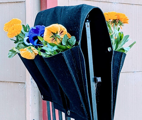 Cloth 6 Pocket Saddlebag Hanging Fence Fabric Bag Planter -Hangs Flowers on Both Sides of The Fence for Patio, Deck, Railing. Perfect for flowers,...