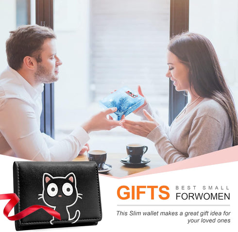 Cute Small Wallets for Women, Fashion Tri-folded Wallet for girls, Short Slim Womens Wallet with ID Window (3D Cat Pattern Black)...