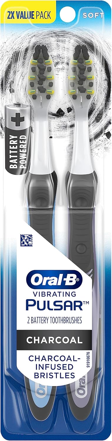 Oral-B Pulsar Battery Toothbrush with Charcoal Infused Bristles, Soft, 2 Count...