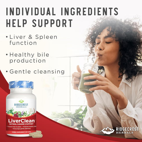 Ridgecrest Herbals LiverClean, Herbal Liver Support Supplement, Blessed Thistle, Dandelion, Detox, Cleanse Support, Healthy Bile (60 Caps, 30 Serv...