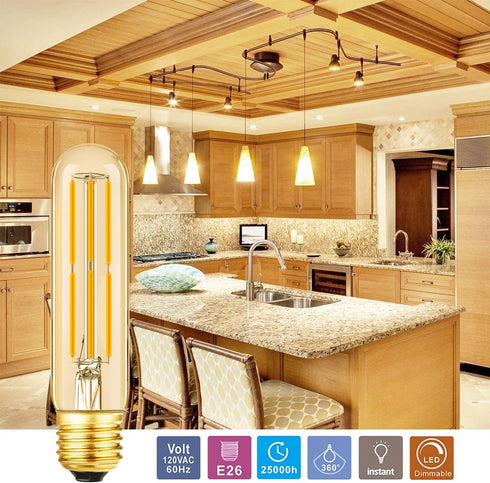 Dimmable E26 Edison Bulb 6W Equal 60 watt Light Bulb AC120V Warm White 2700K Amber Glass Edison Light Bulbs 60 Watt 600LM Tubular T10 led Bulb for...