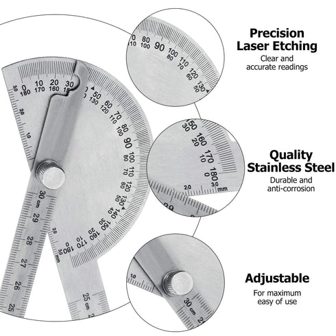 Outus Angle Protractor Angle Finder Ruler Two Arm Stainless Steel Protractor Woodworking Ruler Angle Measure Tool with 0-180 Degrees (30 cm/ 11.8 ...
