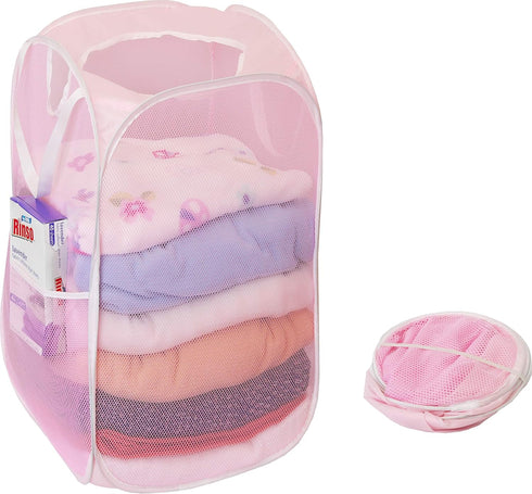 Simple Houseware Mesh Pop-Up Laundry Hamper Basket With Side Pocket, Pink - 2 Pack...