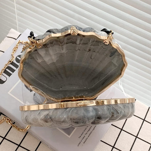 Women Mini Seashell Evening Clutch Top-Handle Bag Chain Strap Cross-body Shoulder Bag...